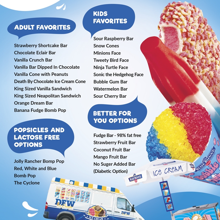 Full Ice Cream Truck menu with about 25 items incl